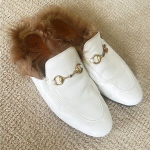 GUCCI WHITE FUR SLIDE LOAFER​​